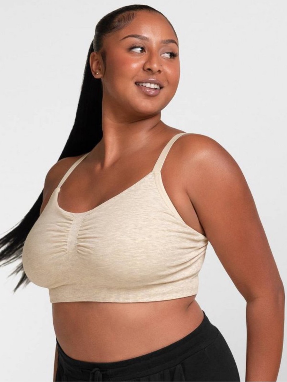 Oatmeal Heathered Seamless Hands-Free Pumping Lounge and Sleep Bra